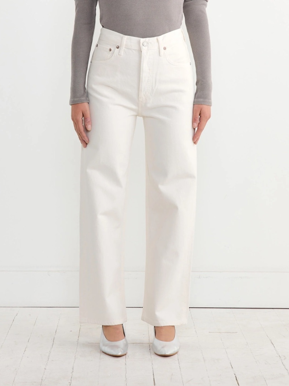 AGOLDE REN High Rise Wide Leg Jeans in Off-White